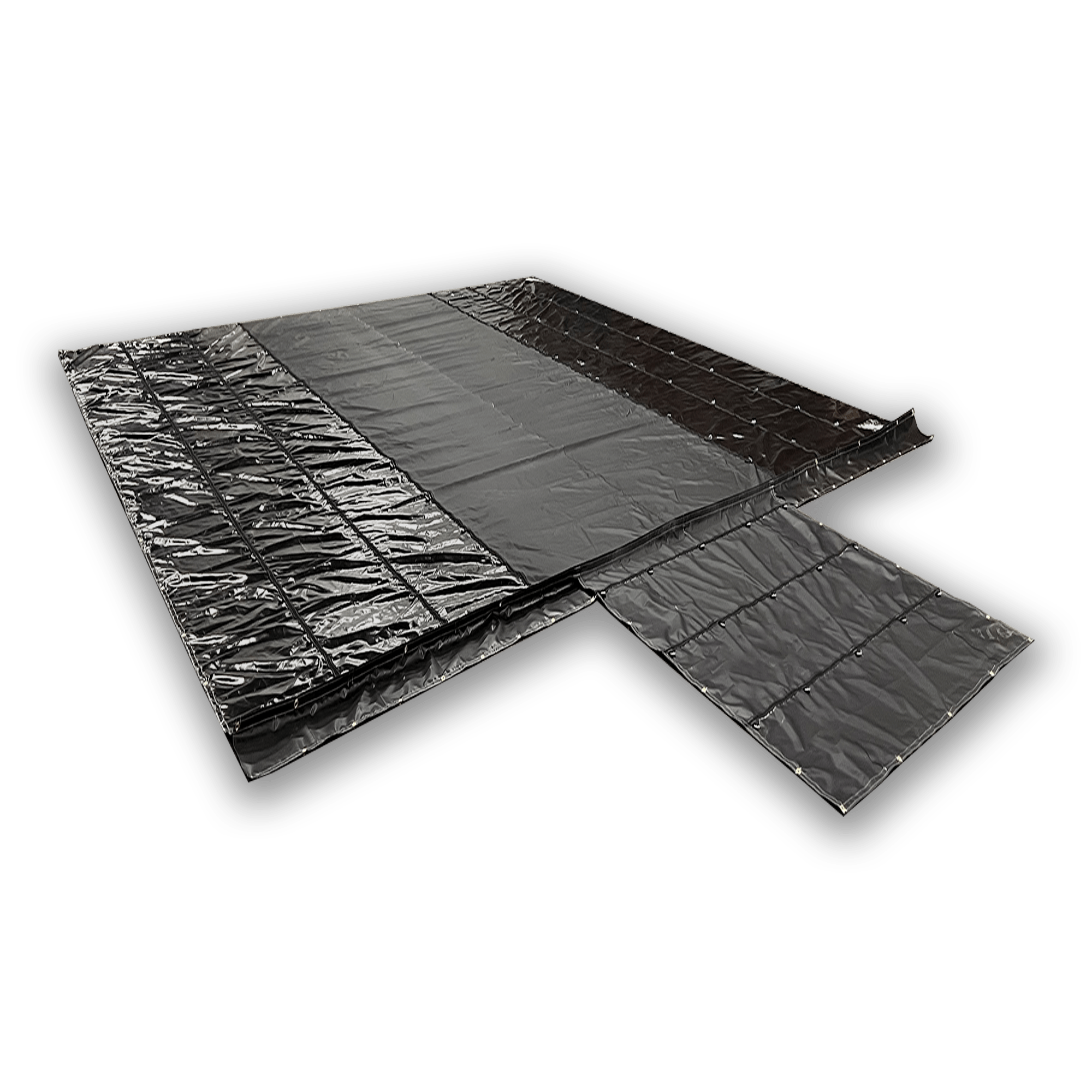 Heavy-duty lumber tarp on flatbed trailer