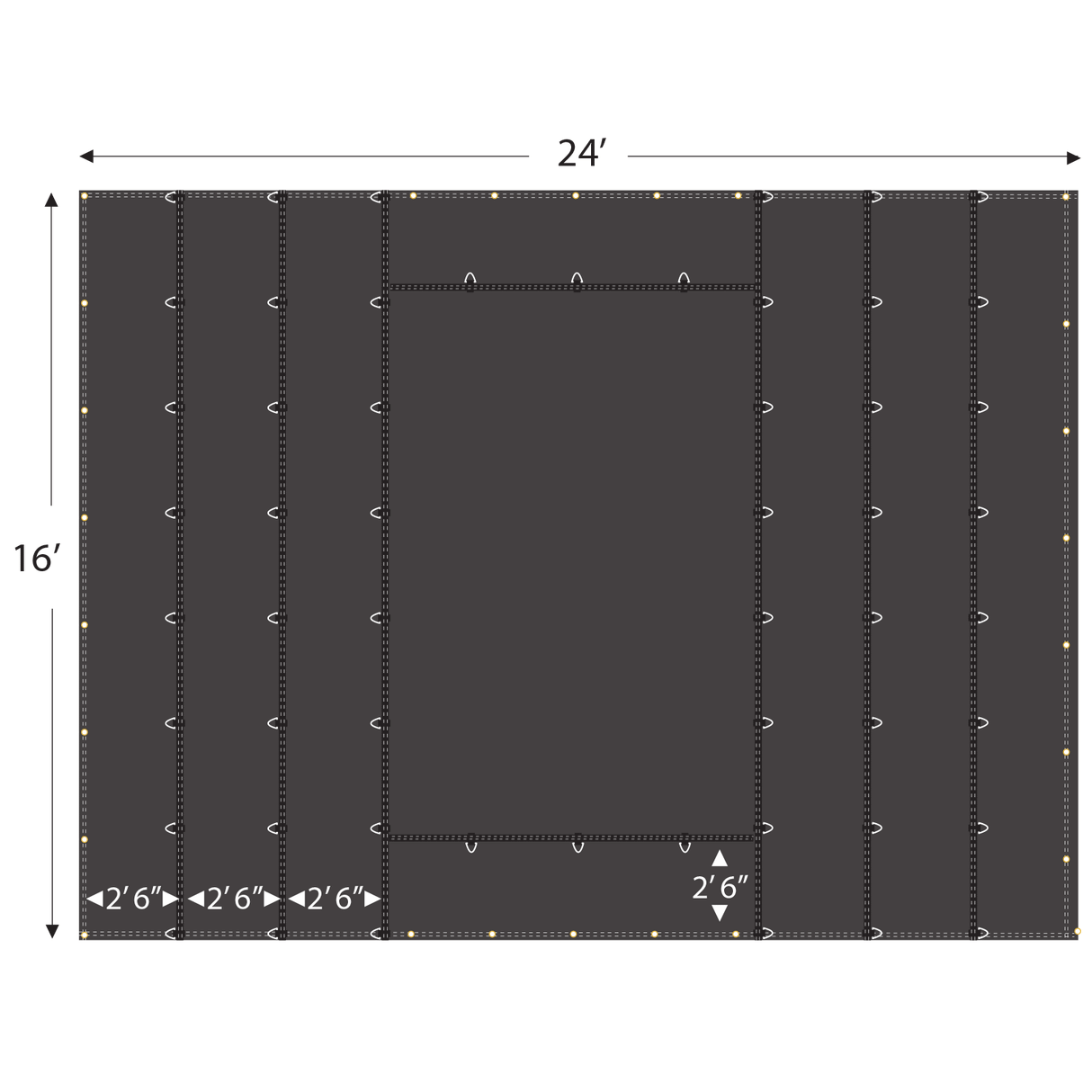 24' x 16' Lumber Middle Tarp with 8’ Drops (18 oz.)